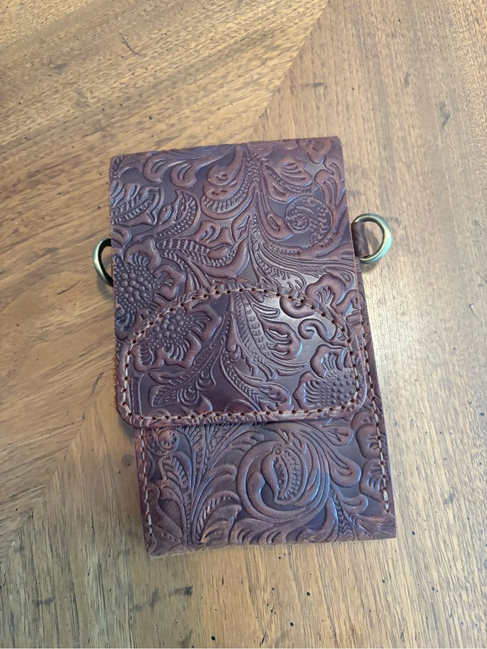Brown Tooled Leather Crossbody Phone Pouch - Classic Men’s Bag